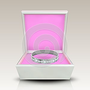 Encrusted Silver Ring In White Square Box Vector