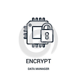 encrypt icon vector from data manager collection. Thin line encrypt outline icon vector illustration. Linear symbol for use on web