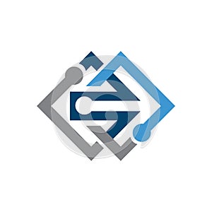 encrypted data cyber security logo design vector. algoritm digital tech dots connection template photo