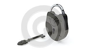 Encrypted lock and key model, 3d rendering