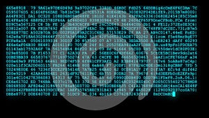 Encrypted programming security hacking code data flow stream on display new quality numbers letters coding techno joyful
