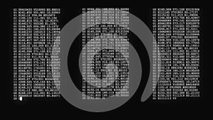 Encrypted programming security hacking code data flow stream on display new quality numbers letters coding techno joyful