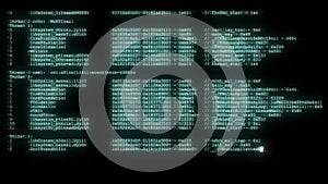 Encrypted programming security hacking code data flow stream on display new quality numbers letters coding techno joyful