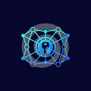 Encryption, encrypted network linear icon