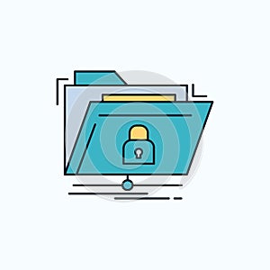 encryption, files, folder, network, secure Flat Icon. green and Yellow sign and symbols for website and Mobile appliation. vector