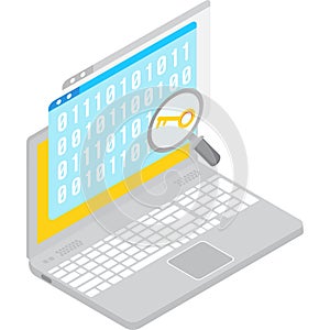Encryption key binary code search vector icon