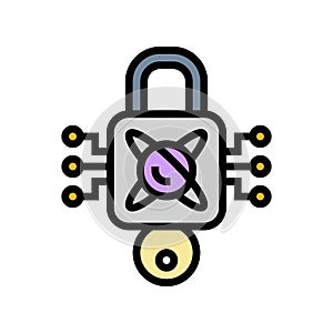 encryption lock quantum computer color icon vector illustration
