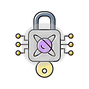 encryption lock quantum computer color icon vector illustration