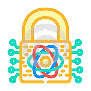encryption lock quantum computer color icon vector illustration