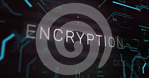 Encryption text over dark digital background with binary coding image