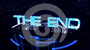 The End 3D neon blue word cinematic Hitech