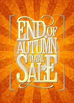 End of autumn sale poster design concept, vintage style banner with rays