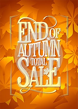 End of autumn sale poster design concept, yellow maple leaves backdrop