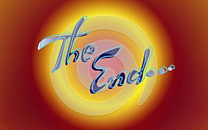 The End - background, movie ending screen. Vector illustration title on red circle backdrop. Vintage
