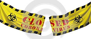 End of coronavirus COVID-19 economic lockdown. Tearing caution tape