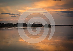 End of the day at the meeting of the rivers parnaÃ­ba and poty in brazil