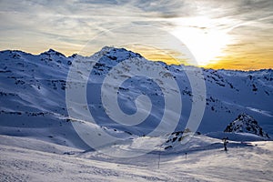 End of a day in Val Thorens ski resort whith nice sunset