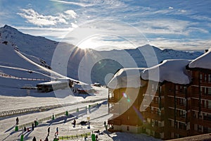 End of a day in Val Thorens ski resort whith nice sunset