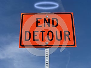 End detour traffic sign.