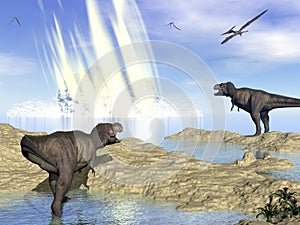 End of dinosaurs due to meteorite impact in photo