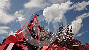 End of falling down of many blocks with a blue sky