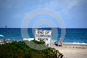 End of Guarded Beach at the Atlantic in the Town Palm Beach, Florida