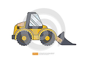 end loader vehicle flat. bulldozer quarry machine. stone wheel yellow digger. backhoe front loader truck. work tractor excavator.