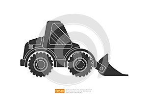 end loader vehicle flat cartoon. bulldozer quarry machine. stone wheel Silhouette digger. backhoe front loader truck. work tractor