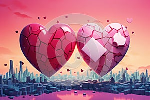 The end of love and heartbreak shown by two shattered hearts