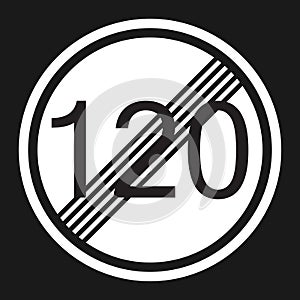 End maximum speed limit 120 sign flat icon