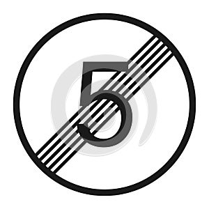 End maximum speed limit 5 sign line icon
