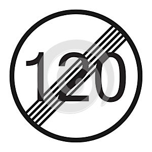 End maximum speed limit 120 sign line icon