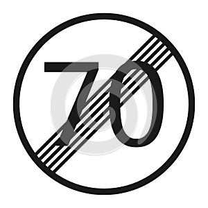 End maximum speed limit 70 sign line icon