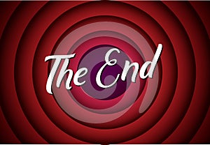 The end movie font comic poster circle. Cartoon film end poster logo background.