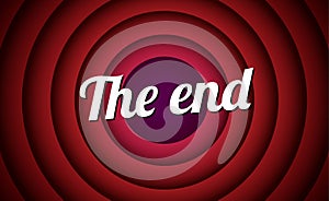 The end movie font comic poster circle. Cartoon film end poster logo background.