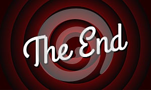 The End movie screen background. Vintage cinema or film poster. Retro circle frame. Vector illustration