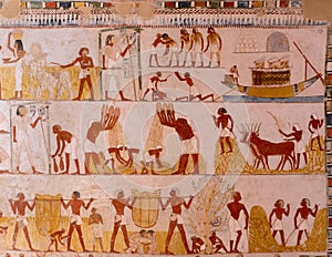 End portion of the fresco in TT69 with Menna seated overseeing crop measurement and field work.