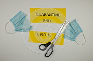 End of quarantine and self-isolation, coronavirus infection, cut medical mask