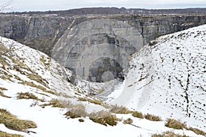 End Of The River Just Before The Fall To The Jump Of The River Snowy Nervion. Nature Landscapes Snow.