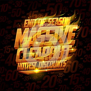 End of season massive clearout, hottest discounts vector banner mockup