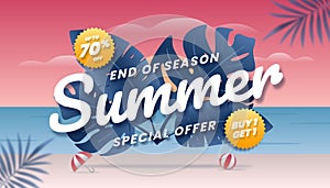End of season summer sale special offer web banner. Beach Background Illustration