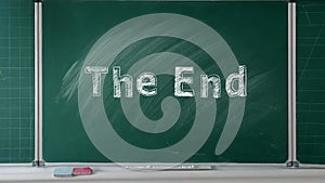 The End. Text on greenboard. Animated chalkboard illustration.