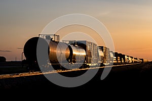 End of Train in Golden Sunset on the Canadian Prairie