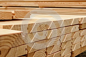 End view of stacked lumber