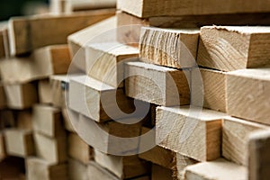 End view of stacked lumber