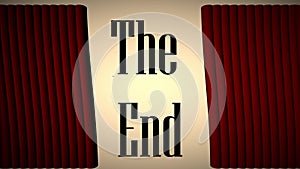 The End vintage style retro animation with damage effect and closing curtains