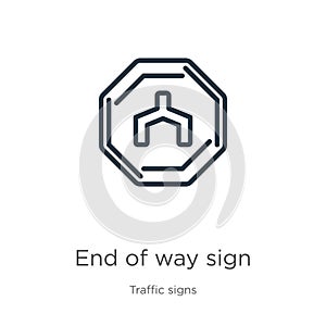 End of way sign icon. Thin linear end of way sign outline icon isolated on white background from traffic signs collection. Line