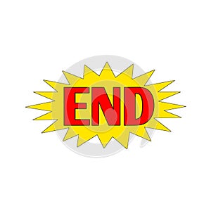 End web icon. An isolated label, sticker graphic in golden star brust in red letters. Promotion brand