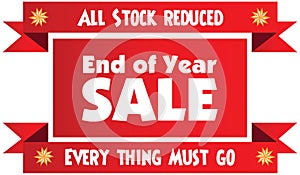 End of year sale red label or badge isolated on white bac