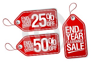 End of year savings labels set.